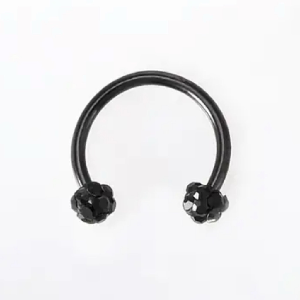 Black Cz Silver Horseshoe Barbell Septum Ring